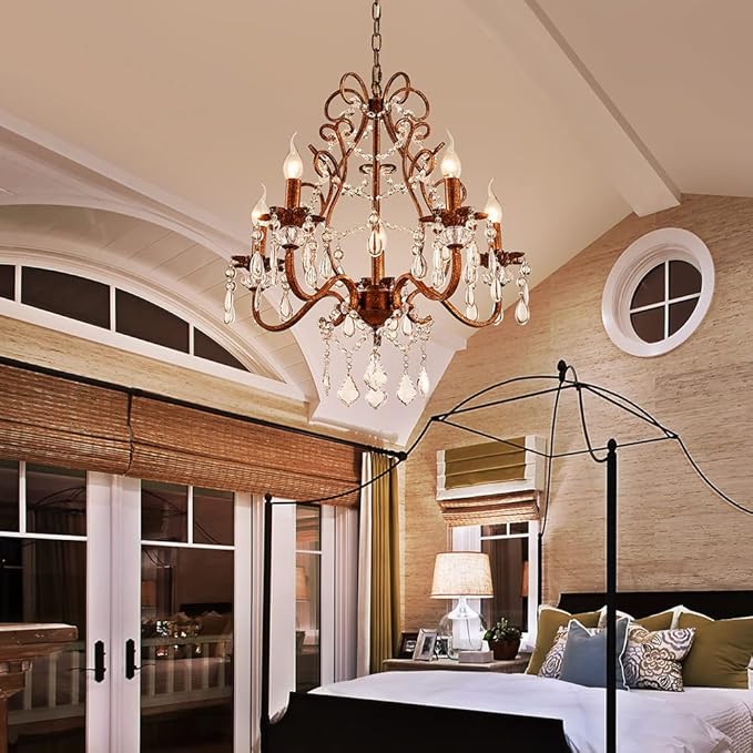 Saint Mossi 5-Lights Crystal Chandelier for Dining Room, Farmhouse Chandelier Style, K9 Crystal Pendant Light Rustic Lighting Fixture for Living Room, H24 x D23, Chain Adjustable