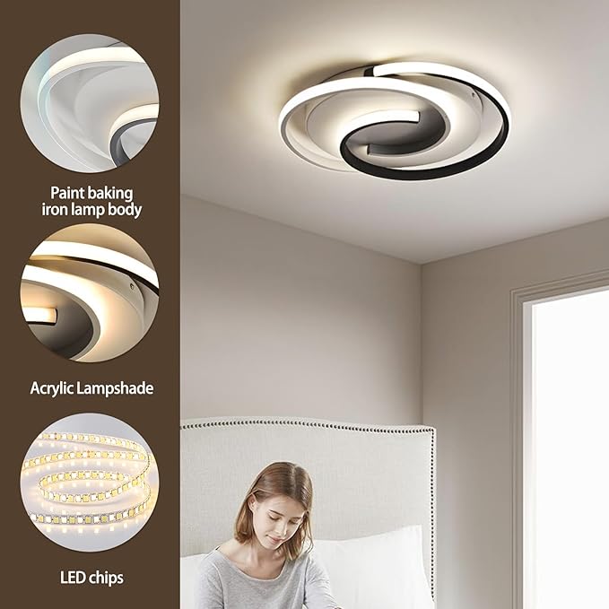 Spiral LED Ceiling Light, 3 Color Changeable 3000K/4000K/6000K, 16 Inch Modern Flush Mount Ceiling Lamp for Bedroom, Living Room, Kitchen, Hallway
