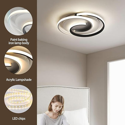 Spiral LED Ceiling Light, 3 Color Changeable 3000K/4000K/6000K, 16 Inch Modern Flush Mount Ceiling Lamp for Bedroom, Living Room, Kitchen, Hallway
