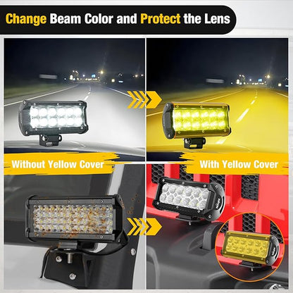 Nilight 6.5 Inch LED Light Bar Cover 2 PCS Yellow Protective Covers Durable Polycarbonate Lens Waterproof Dustproof Scratch-Proof for Double-Row Lights Off Road Driving Lighting