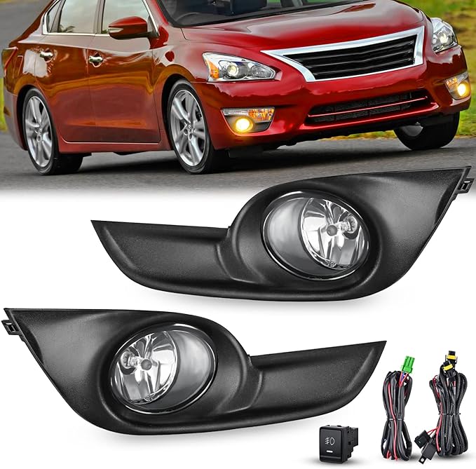 Nilight Fog Light Assembly Compatible with 2013 2014 2015 Nissan Altima Clear Lens w/H11 12V 55W Bulbs