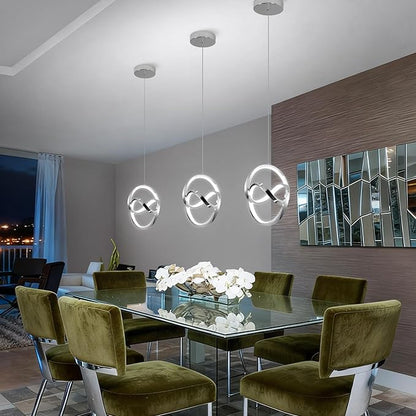 Modern LED Pendant Light Fixtures 5500K Pendant Lights Kitchen Island Lighting Adjustable Height Chrome Hanging Lamp for Dining Room Bedroom Living Room,3 Packs