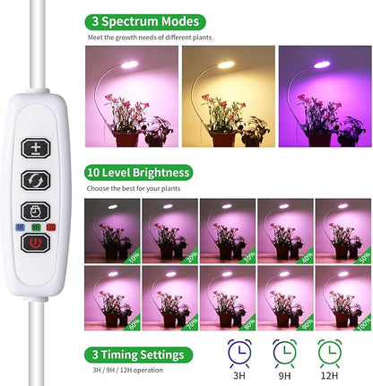 VC.Formark Clip On Plant Grow Lights for Indoor Plants Small Potted - Full Spectrum 3 Modes, 10-Level Dimmer, 3/9/12H Timer & Durable Metal Gooseneck for Succulents,Herbs