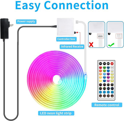 65.6FT LED Neon Rope Lights,24V RGB LED Neon Lights with Remote/APP Control,IP65 Waterproof Flexible Neon LED Strip Lights for Bedroom Room DIY Decoration（with Snap &Screws）