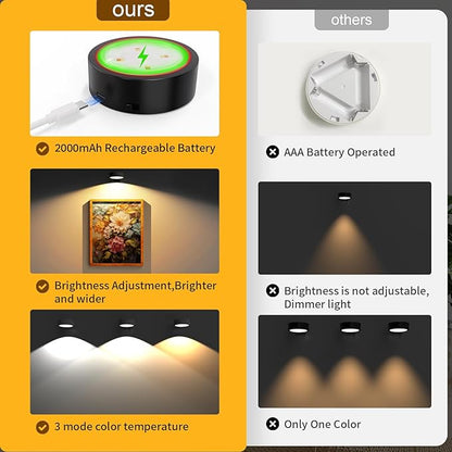 Narotood Picture Lights for Wall, Rechargeable Battery Magnetic Poster Lights with 3 Color Temps, Remote and Dimmable Timer Art Display Light for Picture Artworking Frame Portrait (3-Pack)