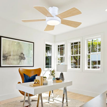 Hounberi 40 Inch Flush Mount Ceiling Fan with Lights and Remote, Modern Quiet DC Motor Low Profile Ceiling Fan for Low Ceilings, 5 Reversible Blades, 6 Speeds Dimmable, Indoor Outdoor Bedroom, White