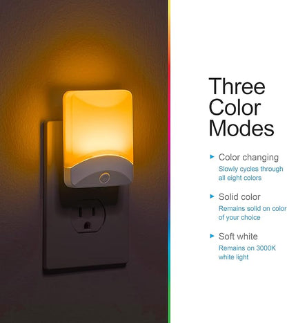 GE Color Changing LED Night Light for Kids, Dusk to Dawn Sensor, Home Decor Apartment Essentials, Wall Lights for Bedroom, Ambient Lighting, Nightlights Plug in, 50860, 4-Pack
