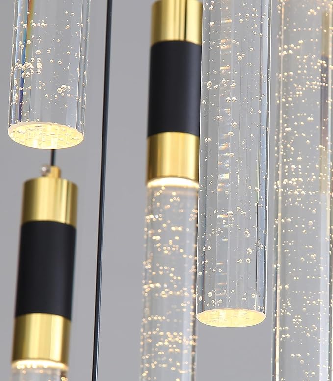 14-Lights Modern Rectangular Chandeliers for Living Room LED Dimmbale Light Fixture for High Ceiling Pendants Lighting for Dining Room