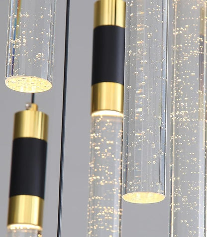 14-Lights Modern Rectangular Chandeliers for Living Room LED Dimmbale Light Fixture for High Ceiling Pendants Lighting for Dining Room