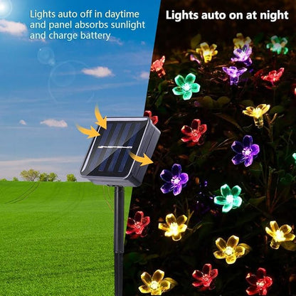 Joomer Outdoor Solar String Lights, Flower String Lights, 50LED Cherry Blossoms String Light 8 Modes Memory Function Waterproof for Garden, Patio, Fence, Yard, Outdoor Decor (Multicolor)