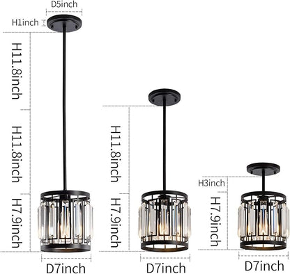 Modern One- Light 1XE26 Pendant Light Ceiling Hanging Light Fixture with K9 Crystals for Kitchen Restaurant Cafe Dining Room Island Light Black