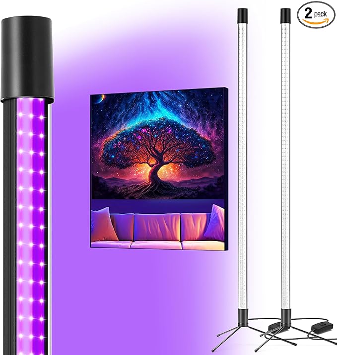 72W Black Light Bar - Upgraded 4ft Blacklight Bar 395nm to 405nm LED Black Lights Premium Floor Stand UV Light Bar with 6ft Cord, Plug, Switch for Glow Party, Halloween (2 Pack)