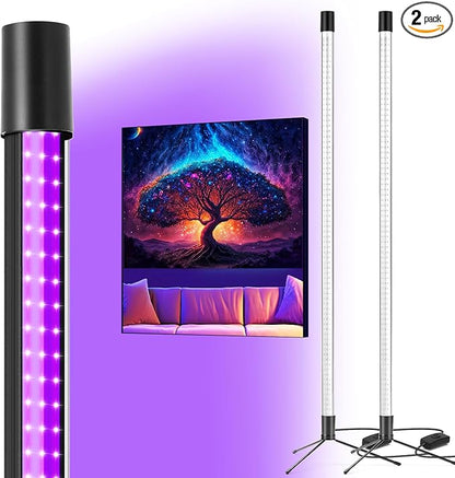 72W Black Light Bar - Upgraded 4ft Blacklight Bar 395nm to 405nm LED Black Lights Premium Floor Stand UV Light Bar with 6ft Cord, Plug, Switch for Glow Party, Halloween (2 Pack)