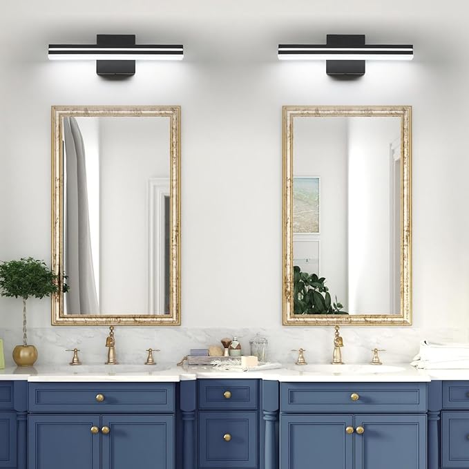 SineRise 16-Inch LED Modern Bathroom Vanity Light Bar, Matte Black Modern Acrylic Bathroom Wall Lighting Fixtures Over Mirror (Cool White 6000K)