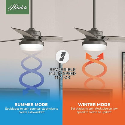 Hunter 52 inch Indoor Ceiling Fan with LED Light and Remote Control - Standard Mount Ceiling Fan, 3 Blades, For Bedroom, Living Room, or Kitchen - Sentinel 59211, Brushed Slate