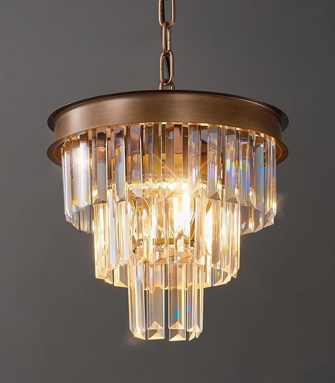 Modern Crystal Chandeliers For Dining Room: 4 Lights 12" Small Vintage Hanging Pendant Light Fixture Over Table - Antique Copper Mini Round Chandelier For Kitchen Island Bedroom Entryway Foyer Closet