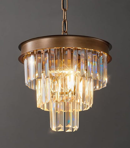 Modern Crystal Chandeliers For Dining Room: 4 Lights 12" Small Vintage Hanging Pendant Light Fixture Over Table - Antique Copper Mini Round Chandelier For Kitchen Island Bedroom Entryway Foyer Closet