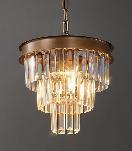 Modern Crystal Chandeliers For Dining Room: 4 Lights 12" Small Vintage Hanging Pendant Light Fixture Over Table - Antique Copper Mini Round Chandelier For Kitchen Island Bedroom Entryway Foyer Closet