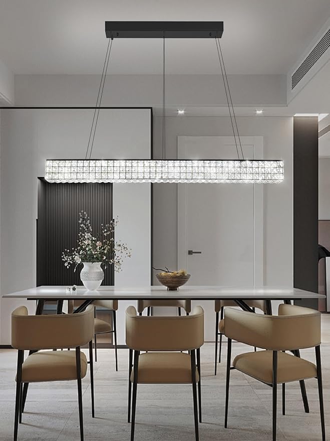 ykolupty 48inch Black Linear Crystal Chandelier, Modern Rectangular Crystal LED Pendant Light,Linear Crystal Chandelier for Dining Room Kitchen Island Living Room