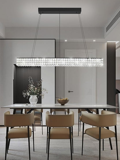 ykolupty 48inch Black Linear Crystal Chandelier, Modern Rectangular Crystal LED Pendant Light,Linear Crystal Chandelier for Dining Room Kitchen Island Living Room