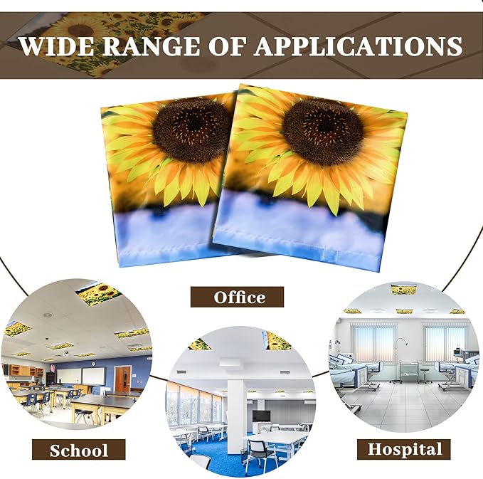 Patelai 8 Pack Fluorescent Light Covers for Classroom Ceiling 4 x 2 Feet Magnetic Light Covers Filter for Office School Drop Ceiling Supplies(Sunflower)