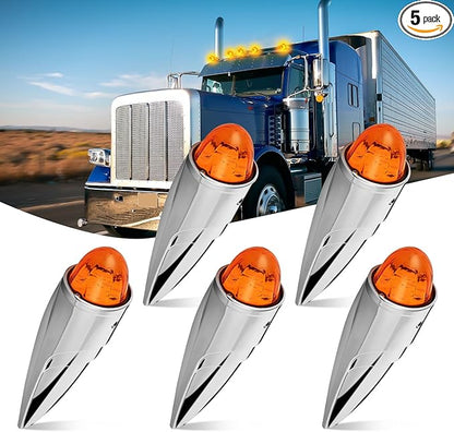 Nilight Cab Roof Marker Light 5 PCS 18 LED Amber Torpedo Top Clearance Indicator Lights Waterproof Surface Mount for Heavy Duty Trucks Trailer Camper RV Tractor