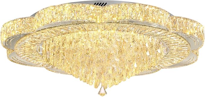 Modern Crystal Chandelier for Living Room 40in Chrome Crystal Raindrop Ceiling Light for Room Bedroom LED Dimmable 3000-6000K