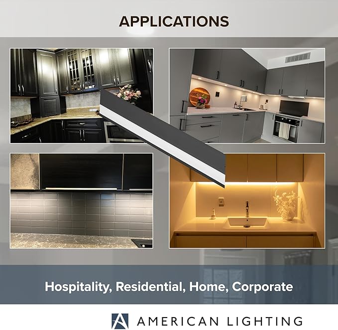 American Lighting LED Courant Plus Undercabinet Light 40 Inch 5CCT 90+ CRI 2000 Lumens with USB-A USB-C and 20A Receptacles Black Finish – Title 24 Compliant