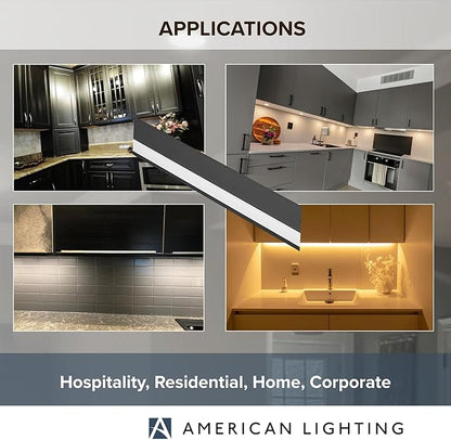 American Lighting LED Courant Plus Undercabinet Light 40 Inch 5CCT 90+ CRI 2000 Lumens with USB-A USB-C and 20A Receptacles Black Finish – Title 24 Compliant