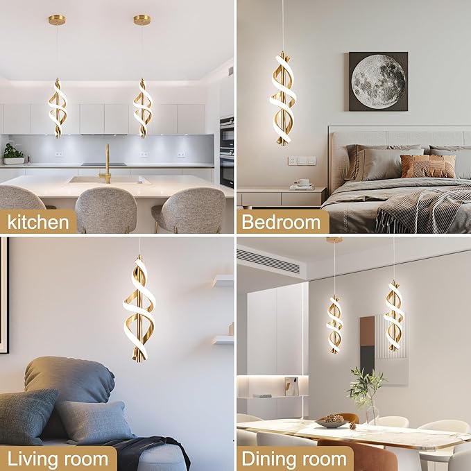Gold Pendant Light,4000K Modern LED Pendant Lights Kitchen Island,Adjustable Pendant Lighting Over Island Hanging Pendant Light Fixtures for Kitchen Dining Room Hallway Foyer,1 Pack(Gold)