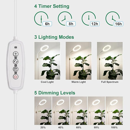 LBW Grow Light with Stand for Indoor Plants, Adjustable Height up to 68", Full Spectrum Grow Light for Large & Tall Plants, Auto Timer 6/8/12/16H, 5-Level Dimmable, 3 Lighting Modes
