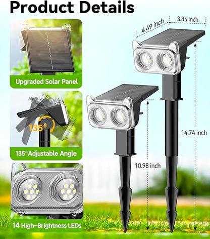 LETMY Solar Lights Outdoor Waterproof IP65, 4 Pack Solar Spot Lights Outdoor With 14 Big LEDs, 2-in-1 Wall Lights & 2 Modes Solar Powered Landscape Spotlights for Garage Pathway Yard Decor Garden Gift