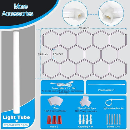 LZHOME Hexagon LED Garage Light: Super Bright 64500LM Honeycomb Garage Light, 14 Hex DIY Hexagon Led Lights for Gym Basement Hair Salon
