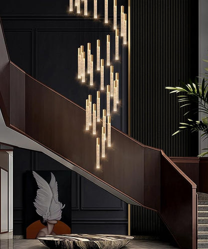 HAIXIANG 20 Foot 48-Light Gold High LED Dimmable Chandeliers Ceiling Pendant Light Fixtures Remote Control Light Fixtures Crystal Raindrop Fixtures Living Room Staircase Entrances