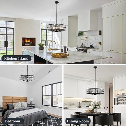 Modern Black Crystal Chandelier, 5-Light Round Crystal Chandeliers for Dining Room, 20" Contemporary Chandelier for Entryway, Living Room, Bedroom, Kitchen, Foyer Hanging Ceiling Lighting Fixtures
