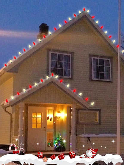 C9 LED Christmas Lights, 25Ft Vintage C9 Christmas Lights with 26 LED Ceramic Red White Bulbs, Hanging Connectable Xmas String Lights for Patio Garden Holiday Home Xmas Decor-Green Wire