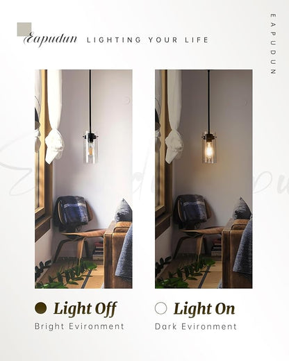 EAPUDUN Industrial Pendant Light Fixtures,Clear Glass Shade Pendant Lighting,Vintage Hanging Lighting Fixture for Kitchen Island,Dining Room,Corridor Bedroom E26 Base UL Listed, PDA1353-MBK