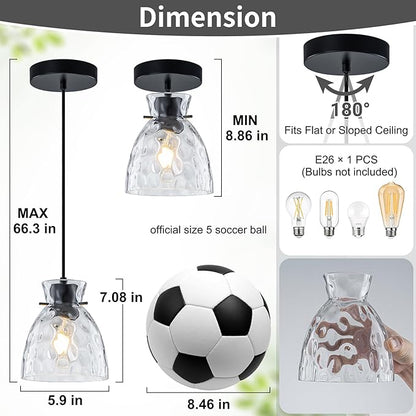 Hammered Glass Black Pendant Lights Kitchen Island Lighting, Small Hand-blown Glass Black Farmhouse Pendant Light Fixtures, Modern Hanging Lights Kitchen Pendant Lighting over Island Sink Bathroom E26