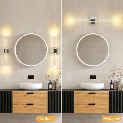 Modern Wall Sconces Set of Two in Brushed Nickel Finish 18 Inch 3000K-6000K Led Bathroom Sconce Lights Indoor Hardwired Wall Lamp for Bedroom Living Room Hallway, 12W
