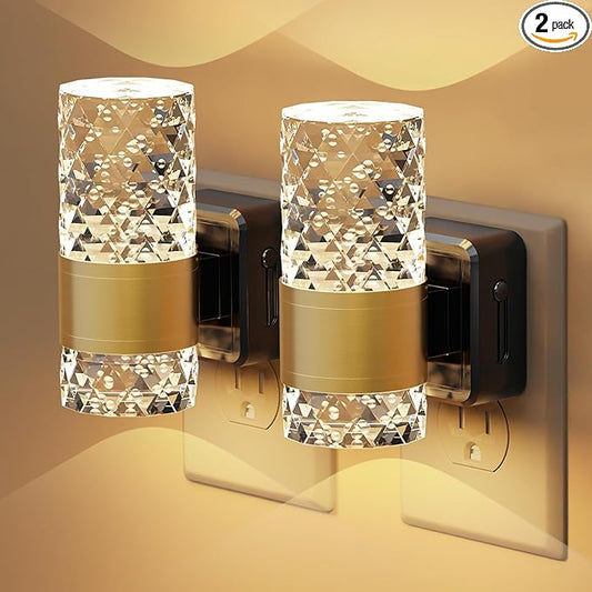 LED Night Lights Plug into Wall 2 Pack, Acrylic Nightlight with Dusk to Dawn Sensor, 0-100LM Stepless Dimmable, 3000K Soft Light, Wall Sconce Night Light Plug in for Bathroom Hallway Room
