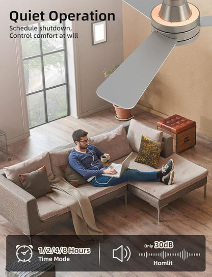 42 inch RGB Ceiling Fan with Light, Smart App & Remote Control Low Profile Flush Mount, Music Sync Lighting, 6-Speed Quiet Reversible DC Motor, 4CCT Dimmable for Home Office Party