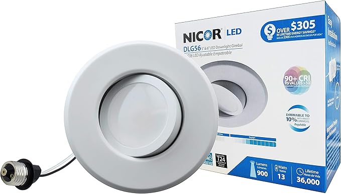 NICOR Lighting 5/6 inch LED Gimbal Downlight Retrofit Kit, 4000K White (DLG56-10-120-4K-WH)