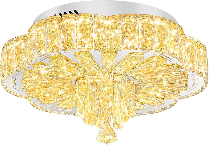 Modern Crystal Chandelier for Living Room 16in Chrome Crystal Raindrop Ceiling Light for Room Bedroom LED Dimmable 2700K-6000K