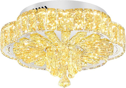 Modern Crystal Chandelier for Living Room 16in Chrome Crystal Raindrop Ceiling Light for Room Bedroom LED Dimmable 2700K-6000K