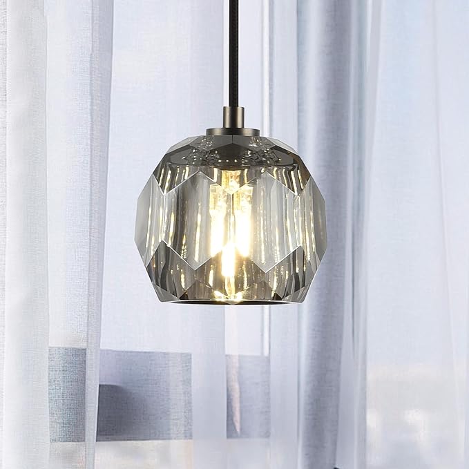 Small Crystal Hanging Lights, Modern Black 1 Light Pendant Light Fixture, Small Raindrop Farmhouse Chandelier for Bedroom Dining Room Kitchen Island Entryway