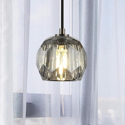 Small Crystal Hanging Lights, Modern Black 1 Light Pendant Light Fixture, Small Raindrop Farmhouse Chandelier for Bedroom Dining Room Kitchen Island Entryway