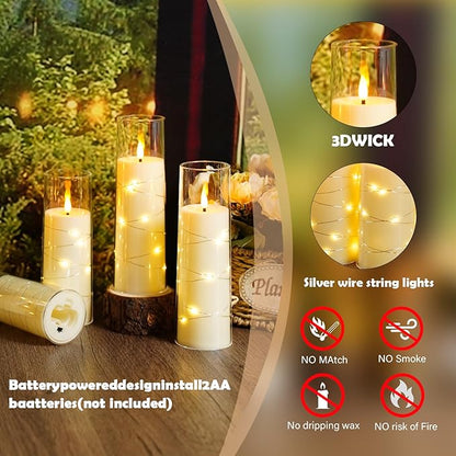 Sasigeiaa Flameless Candles with Embedded Star String - Battery Operated LED Candles, with Remote,12 Ivory Flickering Candles for Christmas, Weddings, Home Decor & Party,(D 2.3"×H 5" 6" 7")