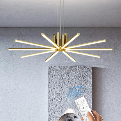 Modern Led Chandelier, Dimmable Sputnik Light Fixture with Remote Control, Modern Pendant Light for Dining Room Kitchen Living Room Entryway, 3000K-6500K (Copper)