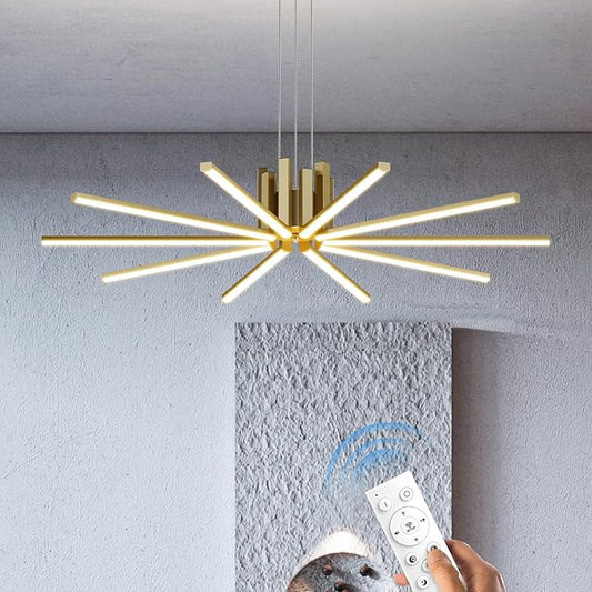 Modern Led Chandelier, Dimmable Sputnik Light Fixture with Remote Control, Modern Pendant Light for Dining Room Kitchen Living Room Entryway, 3000K-6500K (Copper)