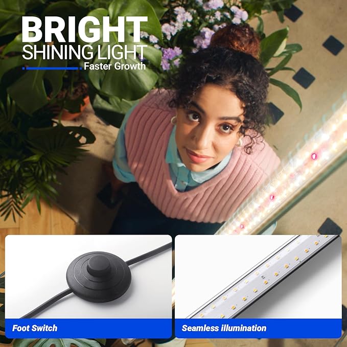 Barrina Grow Lights for Indoor Plants with Stand, 42W 169 LEDs Full Spectrum Wide Illumination Area, T10 Vertical Standing Plant Grow Light, 4FT Height with On/Off Switch and Tripod Floor Stand